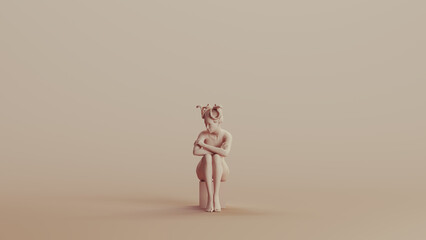 Medusa woman sitting gorgon Greek female neutral backgrounds soft tones beige brown 3d illustration render digital rendering