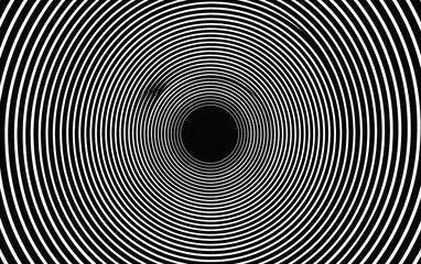 White lines form circular lines on a black background, in the style of a vector illustration