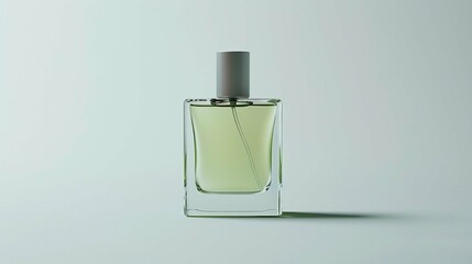 Perfume bottle with a minimalist design and transparent label for showcasing the fragrance color.