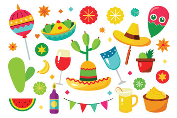Fototapeta premium Cinco de mayo birthday elements and icons vector on an isolated background