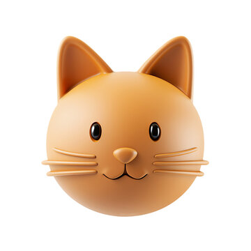 3d cat head icon isolated on transparent background . 3d rendering . ai generative