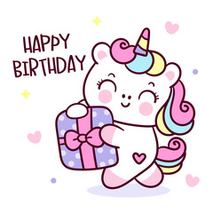 Obraz na płótnie Canvas Cute unicorn cartoon birthday card