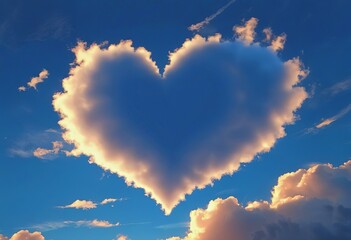 Blue sky with two heart-shaped clouds.