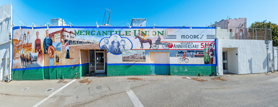 visiting the village of Lompoc with colorful murals at the historic mercantile union building from 1891