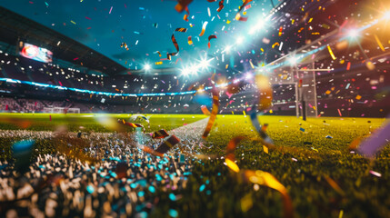 Evening stadium arena soccer field championship win! Confetti and tinsel