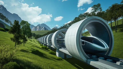 An image of High-tech futuristic super fast train breaking speed of sound, Modern futuristic transportation Concept