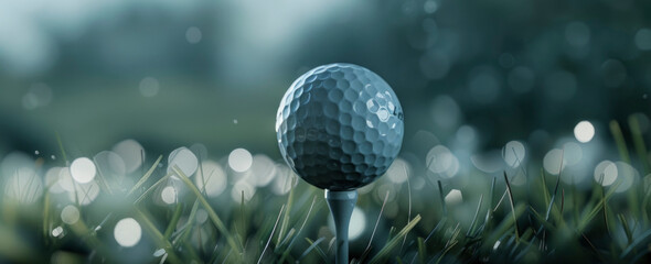 A golf ball is sitting on a green grass field