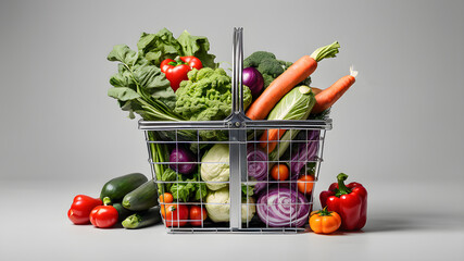 grocery basket with vegetables on a white background. illustration