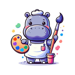 cute icon character hippo painter