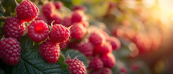 Growing raspberries for small ecofriendly organic farming business promoting healthy food options. Concept Organic Farming, Raspberry Cultivation, Eco-Friendly Practices, Healthy Food Options - obrazy, fototapety, plakaty