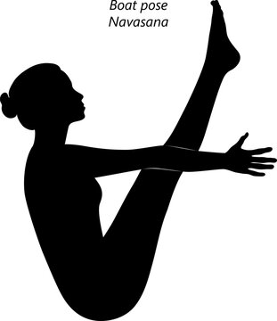 Silhouette of young woman practicing Navasana yoga pose. Boat pose. Intermediate Difficulty. Isolated vector illustration