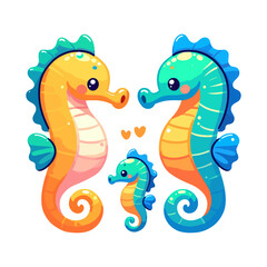 cute icon character seahorse family