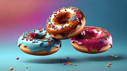 Sprinkled donuts on blue background