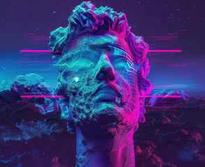 hyper detailed remix with a mostly blue vaporwave color palette on a void dark background - obrazy, fototapety, plakaty