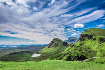 Beautiful view from Quiraing to valley in Scotland, United Kingdom