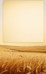 Yellow wheat field under a clear sky with a blank space for text