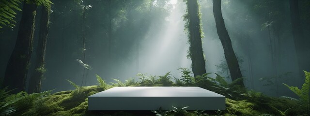Sunlight illuminating a pedestal in a forest