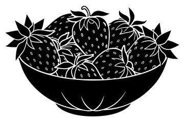 flower in a pot  taz-n-con-fresas-----silhouette--black-on-white-backgrund vector illustration