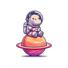 cute icon character hippo astronaut