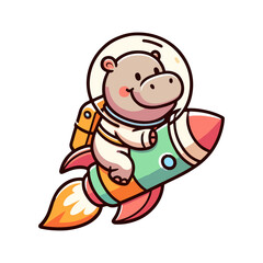 Obraz premium cute icon character hippo astronaut on a rocket