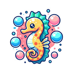 Fototapeta premium cute icon character seahorse and colorful bubble