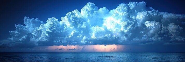 A massive cloud dominates the sky above the vast ocean - obrazy, fototapety, plakaty