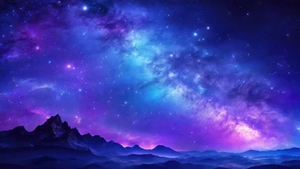 Fensteraufkleber Beautiful fantasy starry night sky, blue and purple colorful, galaxy and aurora 4k wallpaper © Reazy Studio