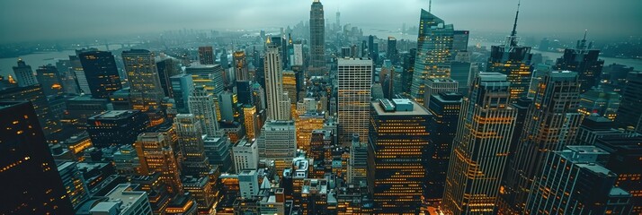 City lights visible from above at night, highlighting urban buildings and streets