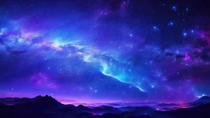Kissenbezug Beautiful fantasy starry night sky, blue and purple colorful, galaxy and aurora 4k wallpaper © Reazy Studio