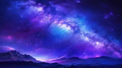 Foto op Aluminium Beautiful fantasy starry night sky, blue and purple colorful, galaxy and aurora 4k wallpaper © Reazy Studio