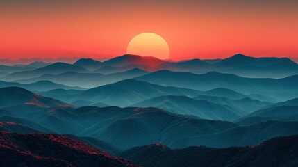 The sun sets behind a majestic mountain range - obrazy, fototapety, plakaty