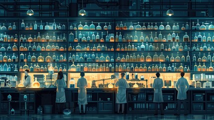 Many scientists are helping to invent chemicals. - obrazy, fototapety, plakaty