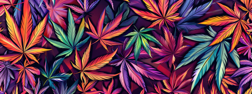 Colorful marijuana leaves pattern, vibrant colors, colorful background, wallpaper, mobile phone wallpaper