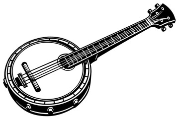 banjo silhouette vector art illustration
