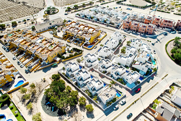 Aerial image panoramic photo Los Montesinos townscape with luxury villas, located in the province of Alicante, Valencian Community, Spain