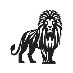 Geometric Mastery: Detailed Lion Geometric Silhouette Illustration, Accompanied by Minimal Vector Rendering, Lion Geometric Illustration - Minimallest Geometric Lion Vector

