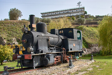 Naklejka premium old train stay at the Railway station in the town of Peso da Regua on the Douro river, east of Porto in Portugal in Europe. Portugal, Regua