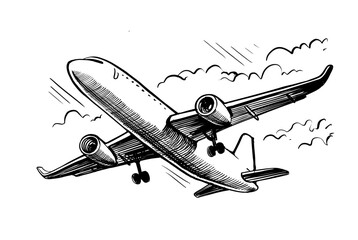 Vacation Travel Airplane vector. Plane in sky drawing - 777599136