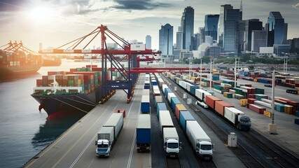 Iowa's Logistics Industry Facilitates the Import and Export of Goods Through Its Port. Concept Iowa, logistics, industry, import, export, port - obrazy, fototapety, plakaty
