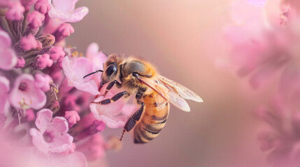 Honey bee on flowers close up