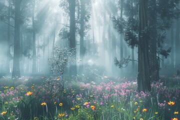 Lush Forest Abloom With Flowers and Trees