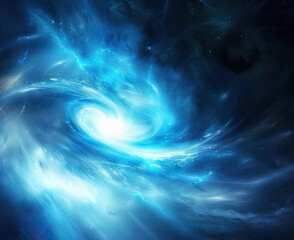 a spinning warping galaxy hyper realistic glowing planet the focal point use colours blue and light blue