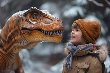 Acrylglasbilder Dinosaurier child with dinosaurus , friends, smiling  © Monique