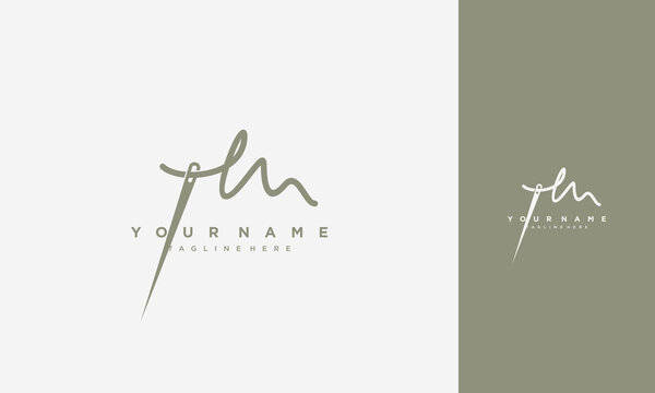 Initial letter M sewing logo formed from thread and needle with colour	
