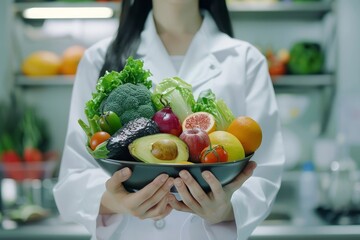 Female dietitian for diet consultation with healthy food
