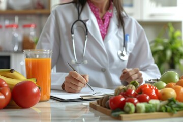 Female dietitian for diet consultation with healthy food