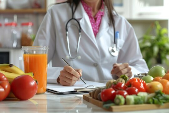 Female dietitian for diet consultation with healthy food
