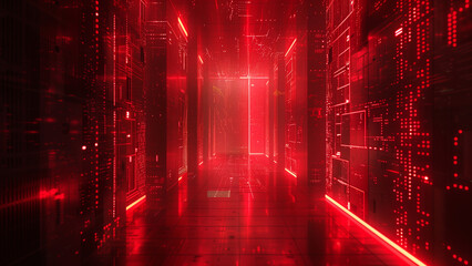 Digital room with red neon lights
