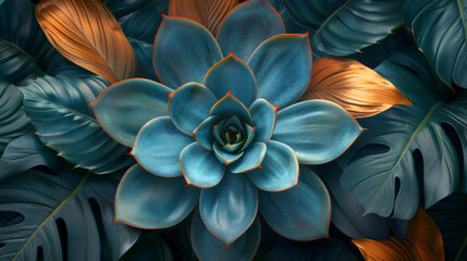 Agave attenuata leaf, cactus plant, soft details texture. Lush succulent leaves details. Dark tropical foliage. Blue toned nature background. exuberant and refined. luxuriant. organic. delicate, bold.