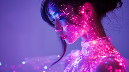A Model with Bioluminescent Clothing and Makeup.